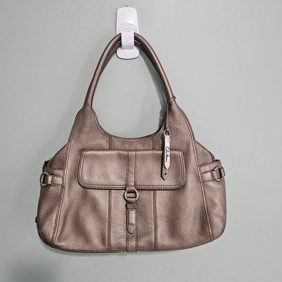 Cole Hann Pebbled Leather Bronze Pewter Shoulder Bag - Picture 8 of 10